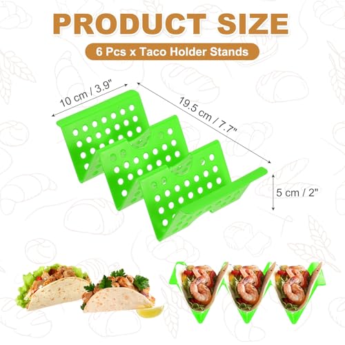 uxcell 6 Pcs Taco Holder Stands, Plastics Hollow Holder Can Hold 3 Soft/Hard Taco Street Tray Plates for Party Supplies Dishwasher and Microwave Safe, Green - color: Green