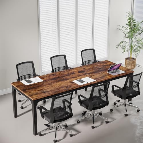 Tribesigns 6.5 FT Conference Room Table, 78.74" W x 27.56" D Large Office Conference Table, Modern Seminar Meeting Table Desk for Boardroom, Meeting Room (1, Rustic Brown) - color: Rustic Brown