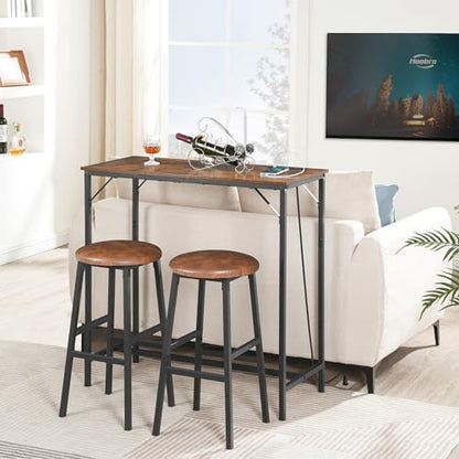 HOOBRO Bar Table with Charging Station, Rectangular Pub Table, High Top Coffee Table, Counter Bar Height Table, Narrow Long Dining Table, 35.4" L x 15.7" W x 35.6" H, Rustic Brown and Black BF90UBT01 - color: Rustic Brown + Black