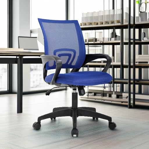 BestOffice Ergonomic Office Chair | Mid-Back Swivel Desk Chair | Blue | with Lumbar Support, Adjustable Height & Breathable Backrest | Sponge Seat & Rolling Wheels | for Home, Office | Pack of 1 - color: Blue, style: pack of 1