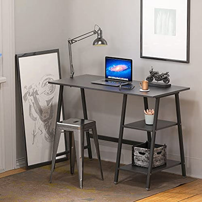 SHW 43-Inch Home Office Trestle Computer Desk with Open Storage Shelves, Black - color: Black