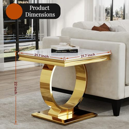 Asday Gold End Table Set of 2, White Side Table for Living Room, Bedroom, 2 Stable End Tables with U-Shaped Polished Gold Base and Square Bottom Plate - color: White, size: Set of 2