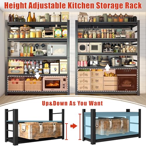 2500LBS Heavy Duty Metal Shelving Unit, 5-Tier Adjustable Kitchen Storage Shelves, Large Pantry Organization Rack for Microwave & Appliances, No-Bolt Utility Rack, 35.4"W x 15.75"D x 71.2"H - size: 5-Tier 35.4" W x 15.75" D x 71.2" H