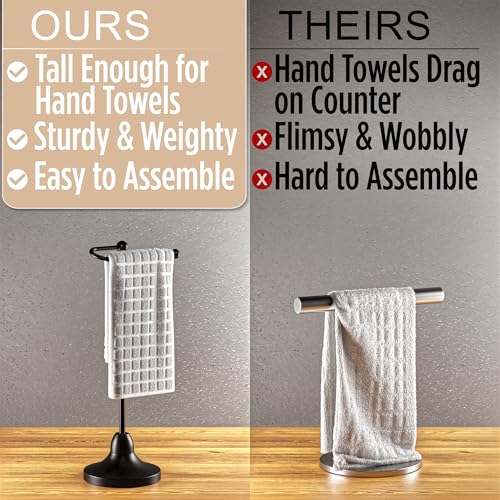 Hand Towel Holder for Bathroom Countertop, 17" Tall, Freestanding, Non-Slip | Holds Full Size Hand Towels, Fingertip, Washcloth - Rotating Lower Arm - Rust Resistant - Sturdy Base with Anti-Slip Pads