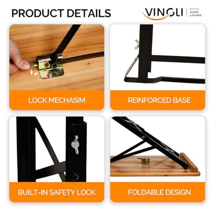 VINGLI 67 Inch Wooden Folding Picnic Table, Picnic Beer Table with Umbrella Hole, Adjustable Heights (29.5" Sitting & 41.5" Standing) – Perfect for Picnics, BBQs, Parties, Bars, and Camping