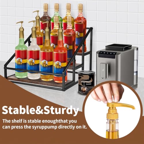 YQBRAO 3-Tier Coffee Syrup Organizer, 12-Bottle Rack, Rustic Brown | Holds up to 12 bottles with stepped visibility and a compact footprint for coffee bars, kitchens, and syrup stations. - size: 3 Tier 12 Bottle Syrup Rack - 1 Pack