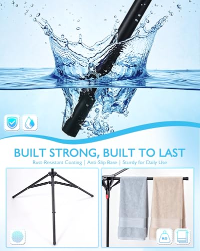 Pool Towel Rack Outdoor, 4 Arms Adjustable 51-71 Inch Freestanding Foldable Drying Rack for Pool, Camping, Backyard, Rust-Resistant Steel, Holds Towels & Swim Gear