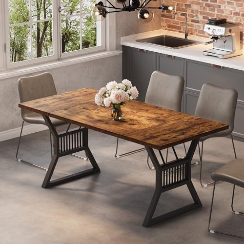 Garvee Modern Computer Desk, 70.8 Inch Home Office Work Desk,Farmhouse Gaming Writing Work from Home Study Desk,Sturdy Metal Frame for Bedroom,Home Office - color: Retro +Black