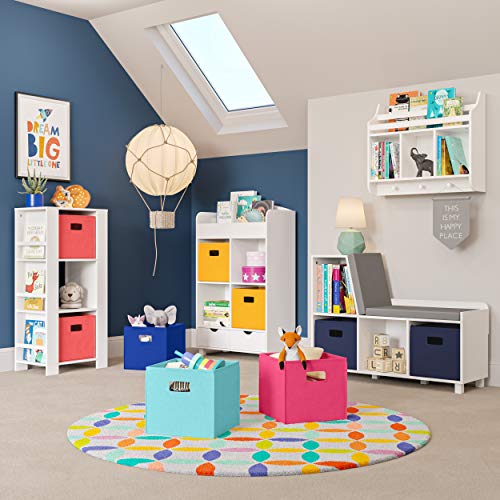 RiverRidge Folding Storage Bins - 2-pack of 10in Tall Aqua Cubes | Fabric Bins, Set of 2 Storage Cubes, Cut-out Handles, Playroom Closet Organizer, Collapsible Cubby with Bottom Board Insert - color: 2 Aqua 10in H Bins