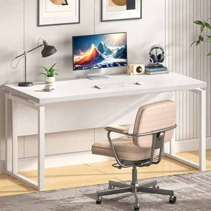 EXCEFUR White Computer Desk, Simple Wood and Metal Home Office Desk, Modern Study Writing Table Workstations for Living Room Bedroom, 53 Inch - color: White