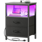 Huuger Night Stand with Charger Station and LED Lights, 2 Drawer Nightstand, Bed Side Table with Open Shelf, End Table, Fabric Dresser for Bedroom, Grey - color: Grey, size: 11.8"D x 15.7"W x 23.6"H（2 Drawers）