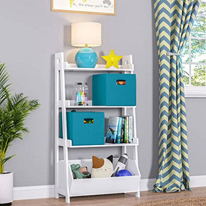RiverRidge Folding Storage Bins - 2-pack of 10in Tall Turquoise Cubes | Fabric Bins, Set of 2 Storage Cubes, Cut-out Handles, Playroom Closet Organizer, Collapsible Cubby with Bottom Board Insert - color: 2 Turquoise 10in H Bins