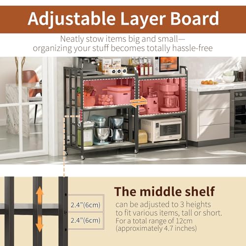 METYERRY Bakers Rack with Power Outlet,Adjustable Microwave Stand with Storage,3-Tier Kitchen Shelves,Microwave cart Suitable for Kitchen,Dinning Room,Coffee Bar,Living,Greige - color: Greige