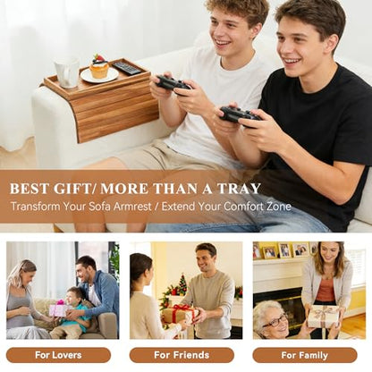 GEHE Acacia Wood Sofa Arm Tray, Foldable Couch Arm Tray Side Table, Anti-Falling Armrest Tables Cup Holder for Snacks, Drinks, Beers, Phone, Control, Flexible and Portable, Anti-Slip - color: Acacia Wood