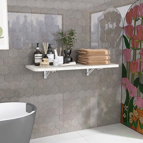 Wall Mounted Folding Table 40"x 16" with Removable Heavy-Duty Brackets Support Up to 200 Pounds Folding Desk for Small Space Home Laundry Room Office Rv Suitable for Solid Wall (Grey Marble Pattern) - color: Grey Marble Pattern