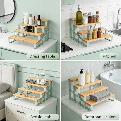 Countertop Perfume Organizer, Cologne Stand for Perfume Bottles, 4-Tier | Practical Water-resistant Bamboo Bathroom Makeup Essentials, Space Saving, Wipe Clean, Simple Assembly,Mengbu(W=14.2”) - size: 4 Tier
