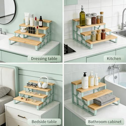 Countertop Perfume Organizer, Cologne Stand for Perfume Bottles, 4-Tier | Practical Water-resistant Bamboo Bathroom Makeup Essentials, Space Saving, Wipe Clean, Simple Assembly,Mengbu(W=14.2”) - size: 4 Tier