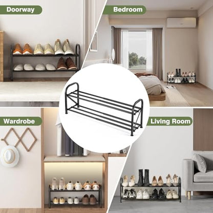 2-Tier Shoe Rack for Closet, 16"-32" Expandable Shoe Rack, Adjustable for Entryway Closet Doorway Sturdy Metal, Black - color: 2 Layers and 6 Tubes