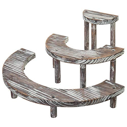 MyGift 3 Tier Rustic Dessert Stand, Torched Wood Semicircle Cupcake Display Risers - color: Torched Brown
