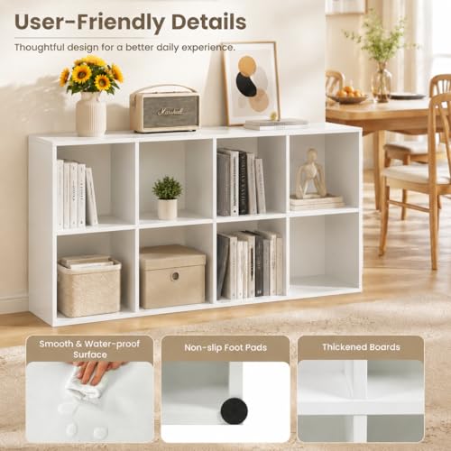 POWERSTONE 8 Cube Storage Organizer, Open Cube Bookshelf with Back Panels, Modern Display Cubby Bookcase for Bedroom Living Room Home Office, White