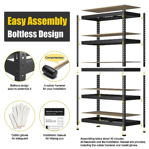 PrimeZone 47" W x 23.6" D x 71" H Large Heavy Duty Storage Shelves - 5 Tier Adjustable Garage Storage Shelving, Metal Storage Utility Rack Shelf Unit for Warehouse Pantry Closet Kitchen, Black - size: 47"W x 23.6"D x 71"H