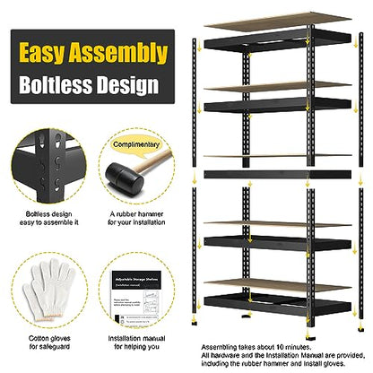 PrimeZone 47" W x 23.6" D x 71" H Large Heavy Duty Storage Shelves - 5 Tier Adjustable Garage Storage Shelving, Metal Storage Utility Rack Shelf Unit for Warehouse Pantry Closet Kitchen, Black - size: 47"W x 23.6"D x 71"H