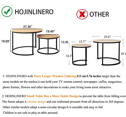 HOJINLINERO Round Coffee Table,Nesting White Coffee Table Set of 2,Large | Center Tables for Living Room, Home Small Space,Stacking Side Tables,Sturdy&Easy Assembly,Wood Desktop,White+Teak OAKDK - color: Wh+oakdk, size: Large
