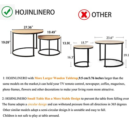 HOJINLINERO Round Coffee Table,Nesting White Coffee Table Set of 2,Large | Center Tables for Living Room, Home Small Space,Stacking Side Tables,Sturdy&Easy Assembly,Wood Desktop,White+Teak OAKDK - color: Wh+oakdk, size: Large