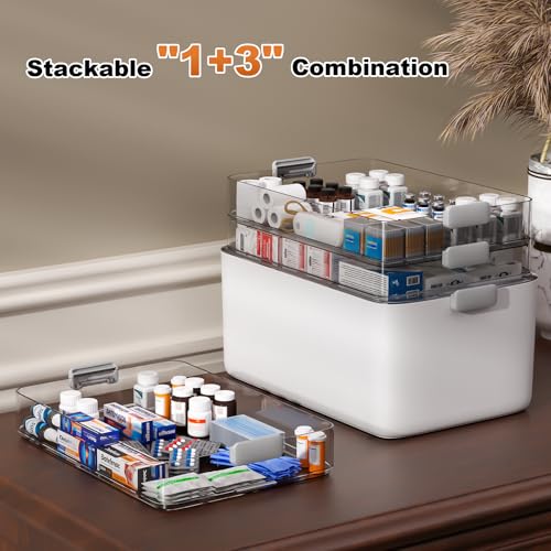 MOPUP 4-Tier Medicine Craft,Sewing,Art,Organizer Storage,Portable Latch Bin with Lid and Leather Handle,Pill Bottle, First Aid,Multipurpose Organizer with Removable Tray,A Household Essential - size: XL– 4-Tier