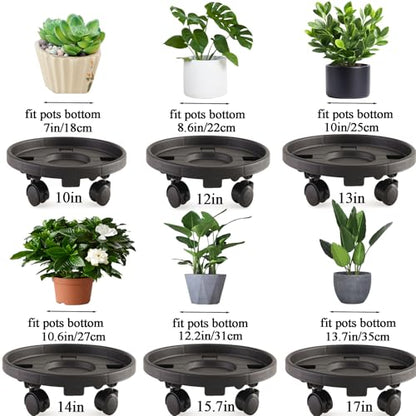 Rolling Plant Stand with Wheels 3 Pack 10 Inch Plant Caddy with Wheels Heavy Duty Plant Dolly Roller Base with Wheels Round Flower Pot Rack Holder Planter Trolley Tray, Black - color: Black, size: 10 inch