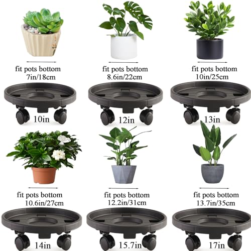 Rolling Plant Stand with Wheels 3 Pack 14 Inch Plant Caddy with Wheels Heavy Duty Plant Dolly Roller Base with Wheels Round Flower Pot Rack Holder Planter Trolley Tray,Black - color: Black, size: 14 inch