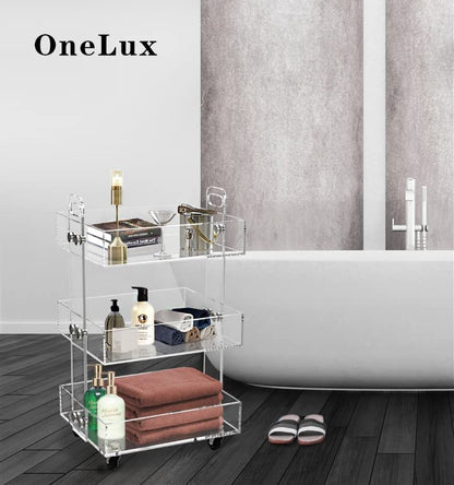 ONELUX 3-Tier Acrylic Utility Rolling Cart, Multifunction Storage Cart On Wheels - size: 16.4 in x 13.4 in x 28 in