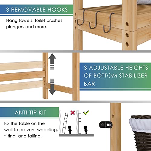 SMIBUY Bathroom Storage Shelf, Bamboo Over-The-Toilet Organizer Rack, Freestanding Toilet Space Saver with 3-Tier Adjustable Shelves (Natural) - color: Natural