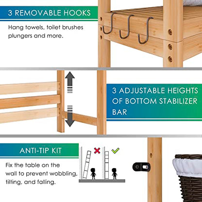SMIBUY Bathroom Storage Shelf, Bamboo Over-The-Toilet Organizer Rack, Freestanding Toilet Space Saver with 3-Tier Adjustable Shelves (Natural) - color: Natural