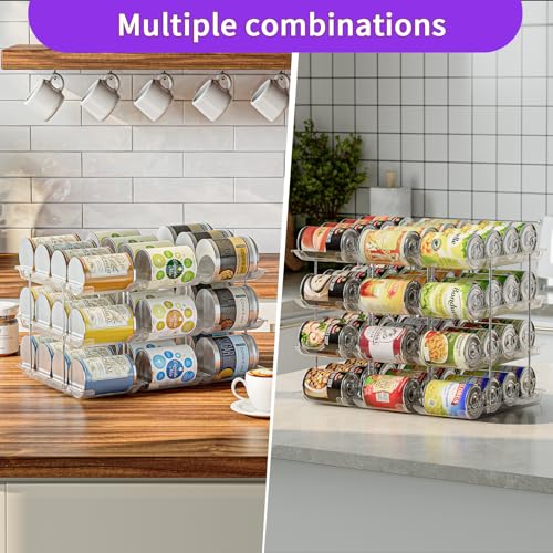 Can Organizer for Pantry, Upgraded Thickened Modular 4 Tier Combinable Can Storage and Beverage Dispenser Rack, Canned Food Organizer Holds 48 Cans, Clear Can Holders for Pantry and FridgeFridge - size: 4 Tiers-12 Pcs