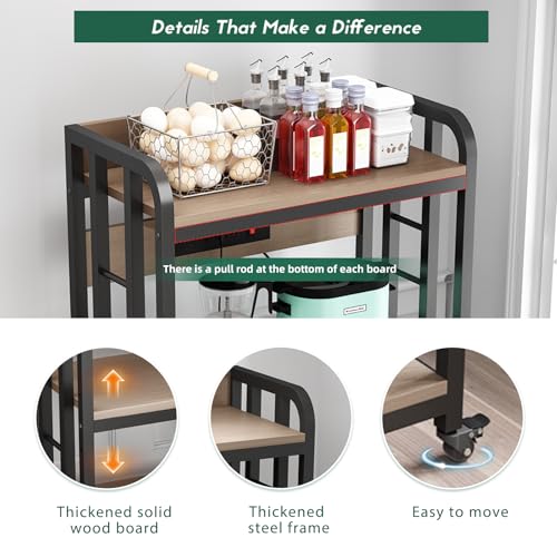 SIREDEEP Bakers Rack with Power Outlet ，4-Tier Kitchen Baker's Rack,Microwave Stand with Storage Suitable for Kitchen,Microwave Cart, Living Room, Dinning Room，Coffee Bar(Grey) - color: Grey