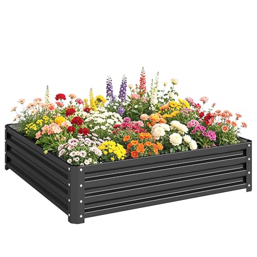 Outsunny Galvanized Raised Garden Bed, 4' x 4' x 1' Metal Planter Box, for Growing Vegetables, Flowers, Herbs, Succulents, Gray - color: Gray, size: 4' x 4' x 1'