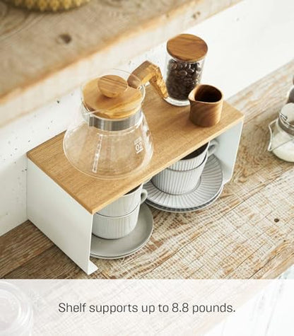 YAMAZAKI Home Tosca Wood-Top Stackable Kitchen Rack - Modern Counter Shelf Organizer - Small - Steel + Wood - Stack Up to Two - size: Small