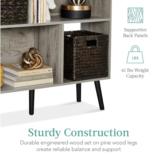 Best Choice Products 3-Tier Mid-Century Modern Wooden Bookcase, 6-Cube Organizer for Nursery, Kids Room, Living Room, w/Removable Back Panels, Pine Legs - Gray - color: Grey