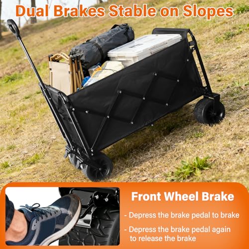 Extra-Large Heavy-Duty Wagons carts Foldable with 600-lbs Capacity & Giant 4" All-Terrain Tank Wheels – Ideal for Beach, Camping, Grocery Hauling and Outdoor Adventures - size: 600LBS