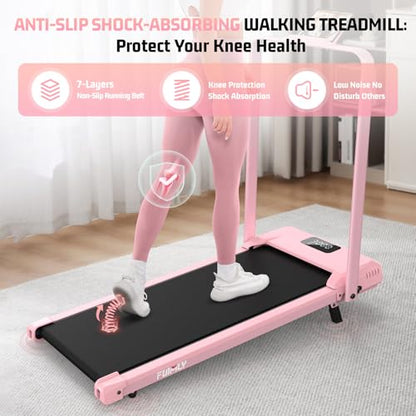 FUNMILY Upgrade Walking Pad Folding Treadmill with 12%/15% Incline & Handle Bar, 3.5HP Foldable Under Desk Compact Treadmills for Home/Office/Gym, 400+lb Capacity, Shock Absorption - color: Misty Lavender Pink