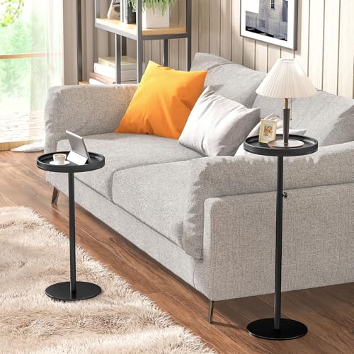 Height Adjustable Drink Table, Small Round Side Table, Weighted Martini Pedestal Tables for Small Spaces, Living Room, Bedroom, Sofa Couch, Office, Black - color: Black
