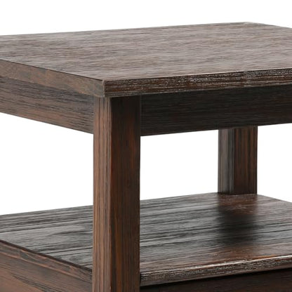 SIMPLIHOME Warm Shaker End Table - 20" Wide x 20" High Solid Wood Side Table in Distressed Charcoal Brown, Transitional Accent Table for Living Room with Drawer, Open Shelf and Square Tapered Legs - color: Distressed Charcoal Brown, size: 20 inch, style:
