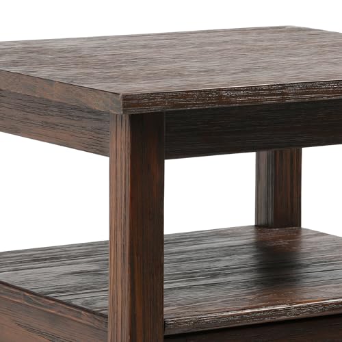 SIMPLIHOME Warm Shaker End Table - 20" Wide x 20" High Solid Wood Side Table in Distressed Charcoal Brown, Transitional Accent Table for Living Room with Drawer, Open Shelf and Square Tapered Legs - color: Distressed Charcoal Brown, size: 20 inch, style: