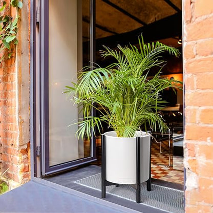 D'vine Dev Plastic Pot with Ebony Wood Stand, White, 16 in, 55-C-Z-1 | Mid-Century Inspired Design, Elevated Plant Display, Clean Lines, Sturdy Support, Modern Space-Saving Style - color: Matte White Pot + Ebony Stand, size: 16 Inch