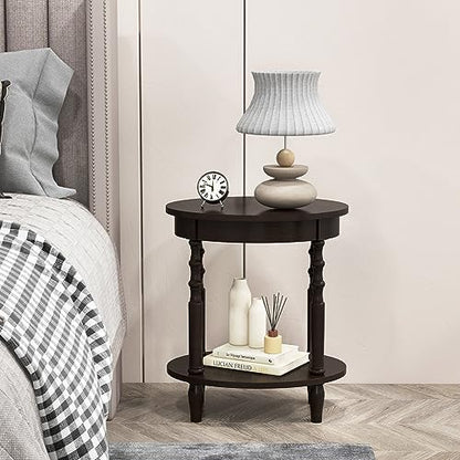 GOFLAME 2-Tier Oval End Table Set of 2, Sofa Side Table with Storage Shelf, Solid Wood Legs, Modern Accent Table, Compact Nightstand for Living Room, Bedroom, Small Space, Espresso - color: Espresso