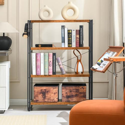 HCHQHS Bookshelf, 4-Tier Industrial Bookcase, Rustic Open Book Shelf, Freestanding Tall Bookshelves with Metal Frame - color: Rustic Brown, size: 4-Tier (31.5"W x 44.5"H)