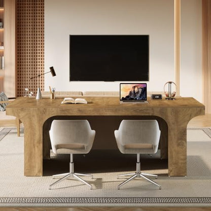 Tribesigns 70.87" Executive Office Desk with Arched Design, Oak | Modern Wooden Writing Table, Large Workspace Computer Desk Simple Business Furniture for Home Office, Sturdy Room - color: Oak