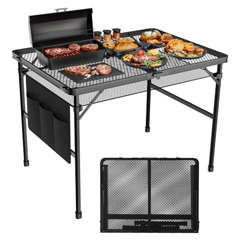 WildFinder 3x2 FT Folding Grill Table, Portable Camping Table for Outside, Adjustable Height Folding Table with Desktop & Mesh Bag, Lightweight Outdoor Table for Camping, Picnic, BBQ - size: 3x2FT