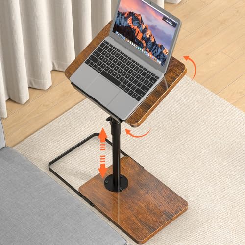 TV Tray Table for Couch, Height Adjustable/360° Swivel/180° Flip-Over Panel Design C-Shaped End Table, Sofa Arm End Side Table with Phone & Tablet Slot for Eating, Laptop,Couch Bed (Vintage Brown) - color: Brown, size: Angle Tilt 1 Pack